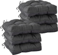 IASEAHK Chair Cushions for Dining Chairs, Seat Cushions for Kitchen Chairs, Indoor Seat Cushions with Ties, Tufted Foam Chair Pads, Non Slip Chair Cushions Set of 6, 15.5" x 15.5" x 4", Dark Grey