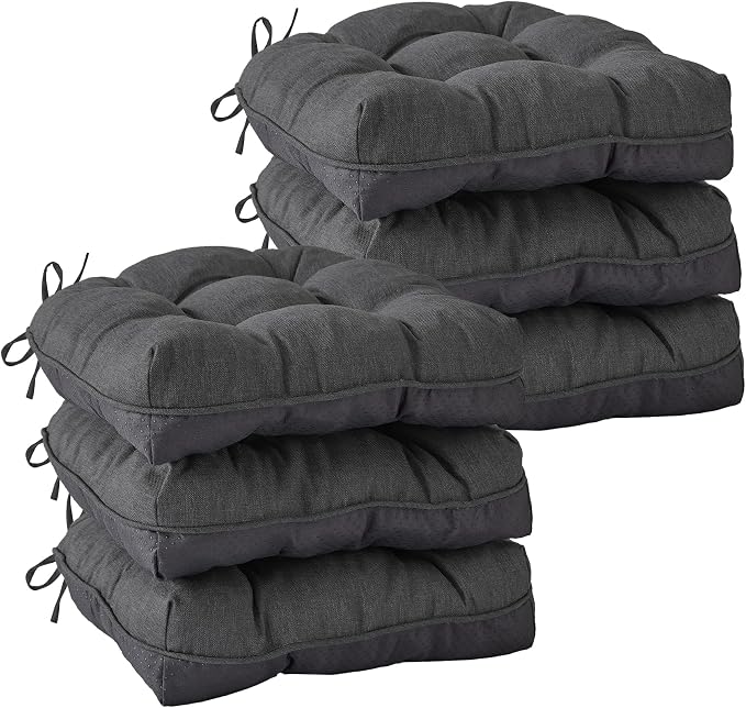 IASEAHK Chair Cushions for Dining Chairs, Seat Cushions for Kitchen Chairs, Indoor Seat Cushions with Ties, Tufted Foam Chair Pads, Non Slip Chair Cushions Set of 6, 15.5" x 15.5" x 4", Dark Grey