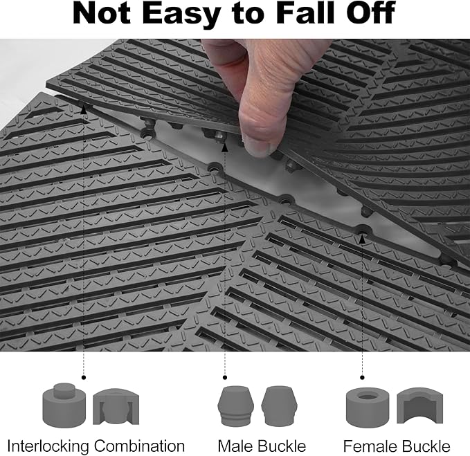 ToLanbbt Modular Interlocking Cushion 12P 11.8" x 11.8" Interlocking Rubber Floor Drain Holes Non-Slip Splicing Drainage Mats for Deck, Shower, Kitchen, Drain Pool, Sauna Bath (Dark Grey, Diagonal)