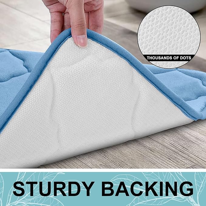 OLANLY Memory Foam Bath Mat Rug 47x32, Ultra Soft and Absorbent Bathroom Rugs, Non-Slip, Comfortable, Machine Washable Bath Carpet for Bathroom Floor, Tub, Shower and Home Decor Accessories, Blue