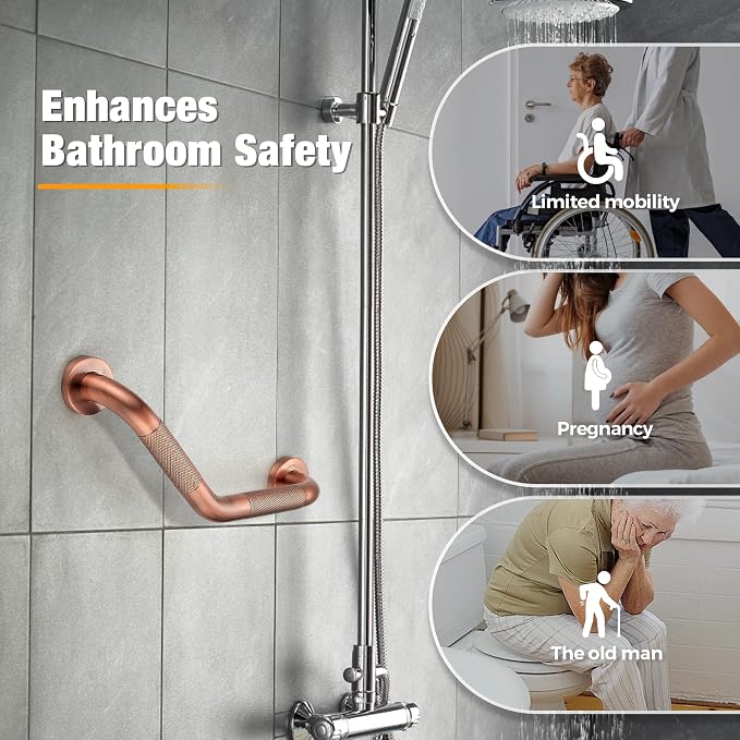 Grab Bars for Bathtubs and Showers- 1-1/4 x 16 Angled Shower Grab Bar for Seniors Knurled Stainless Steel Handicap Grab Bars for Wall (Antique Copper, 2 Pack)