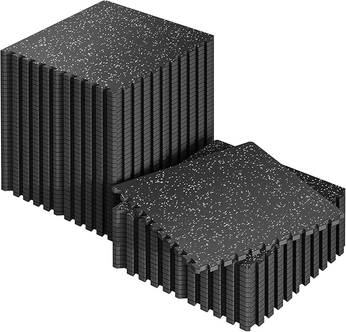 SUPERJARE 0.56'' Thick 48 Pcs 192 Sq Ft Rubber Top Exercise Equipment Mats, High Density EVA Foam Mats with Rubber Top, Interlocking Gym Flooring for Home Gym, Protective Workout Mat, Black/Grey
