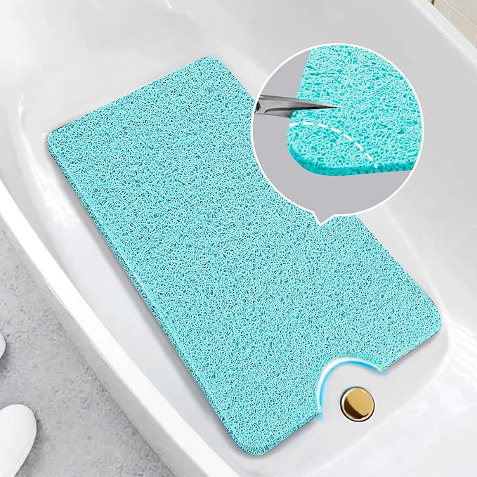 Asvin Soft Textured Bath, Shower, Tub Mat, 35x16 Inch, Phthalate Free, Non Slip Comfort Bathtub Mats with Drain, PVC Loofah Bathroom Mats for Wet Areas, Quick Drying