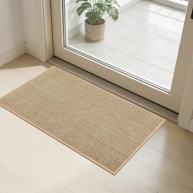 SMILOOL Front Door Mat Indoor Entrance, 17" x 30" Non-Slip Inside Door Mats for Entryway, Dirt Resistant and Absorbent Washable Doormat, Low Profile Entry Way Doormats, Floor Mats for House, Beige