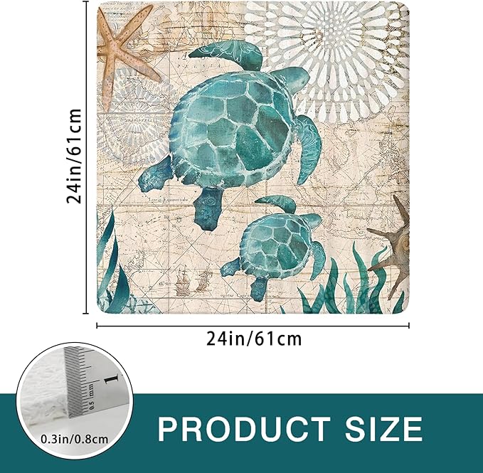 Sea Turtle Shower Mats for Inside Shower, Square Non Slip Bath Mat Cute Shower Matt for Bathroom Floor Easy Cleaning Loofah Bathmat, Quick Drying Textured Surface Shower Foot Scrubber Mat, 24″X24″