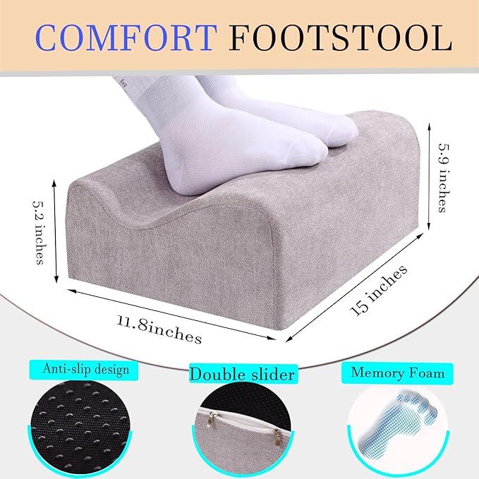 Foot Rest for Under Desk at Work,At Work Soft Ergonomic Footrest,Support Foot Pillow,Heel Chair,Leg Elevation Pillow (Light Grey)