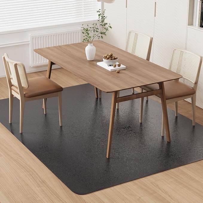 Area Floor Mat for Home, 8'×10' Large Black No Slip Waterproof Vinyl Area Rug for Dining Room, Spill Resistant Hard Floor Protector Cover for Mud Room, Easy Clean Splat Mat for Under High Chair