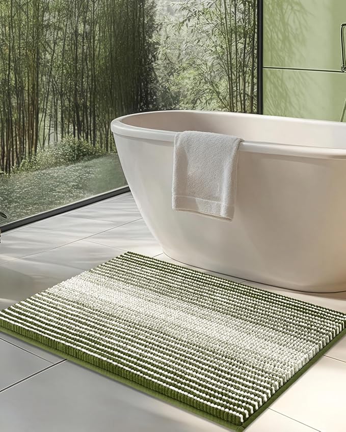 BSICPRO Chenille Bathroom Rugs, 24 x 36 Inches Non Slip Absorbent Bath Mat, Soft Shaggy Shower Bath Floor Mats for Bathroom, Machine Washable(Sage)
