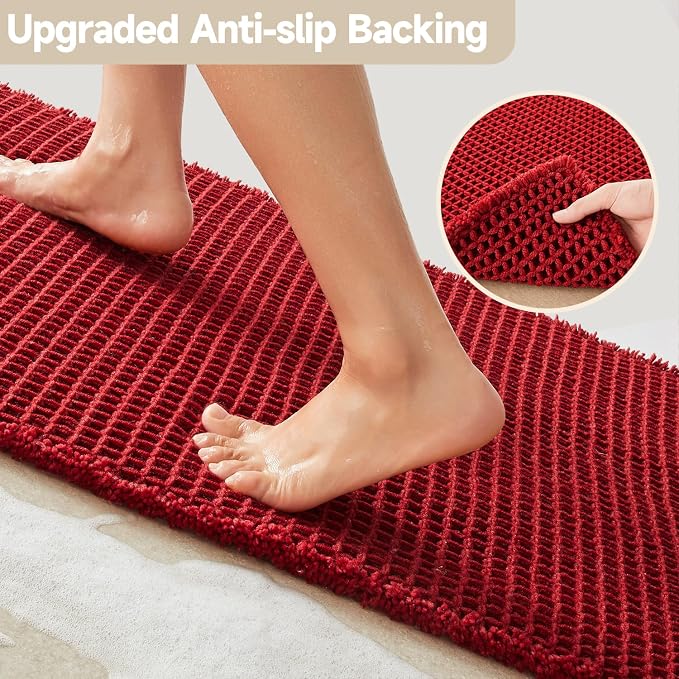 TYUU Waffle Bath Mat, Boho Bathroom Rugs Non Slip Washable Super Absorbent Quick Dry Bath Mat Farmhouse Bathroom Decor, 30"x20" Burgundy
