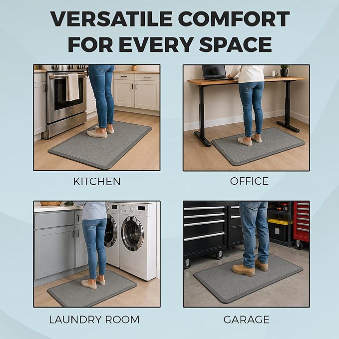 NewLife by GelPro Ergo-Foam Cushioned Anti-Fatigue Standing Kitchen Floor Mat, Padded Stain-Resistant, Waterproof, Non-Slip Comfort Padded Desk/Office Mat - 20" x 72", Patina Grey
