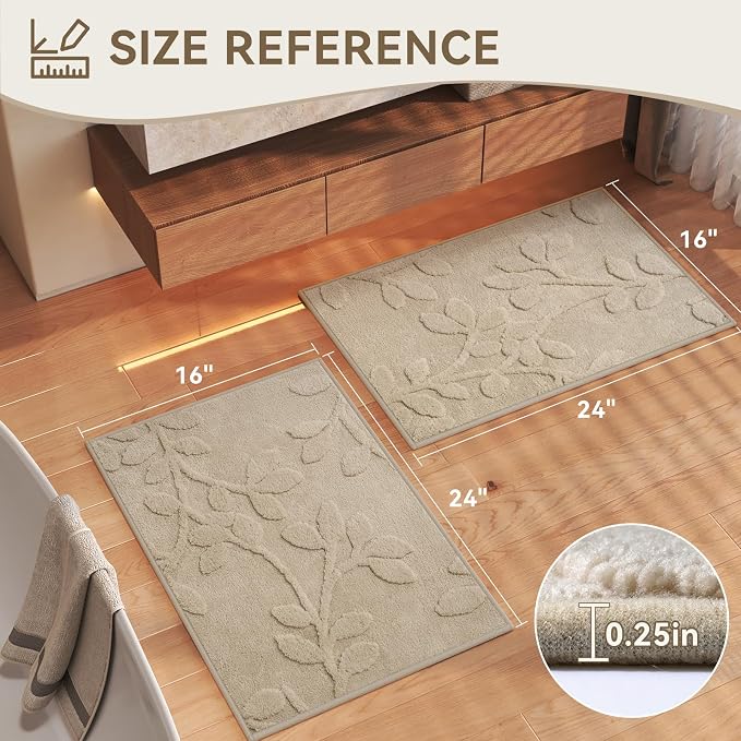 Non-Slip Bath Mat 16x24-2pc Quick Dry Absorbent Non Slip Bath Mat Bath Mats for Bathtub Mat Bathroom Carpet Fit Under Door Washable Floor Bath Rugs Brown