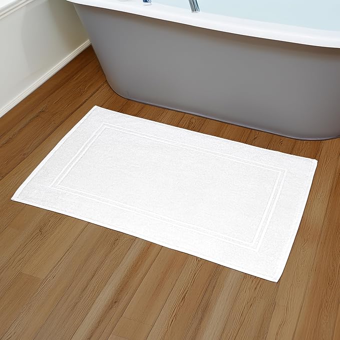Tens Towels Pack of 2 Bath Mats 100% Cotton, 20 x 32 Inches, Super Absorbent, Hotel Quality Premium Floor Towels, Luxurious, Soft & Quick Dry, Not a Bathroom Rug, White