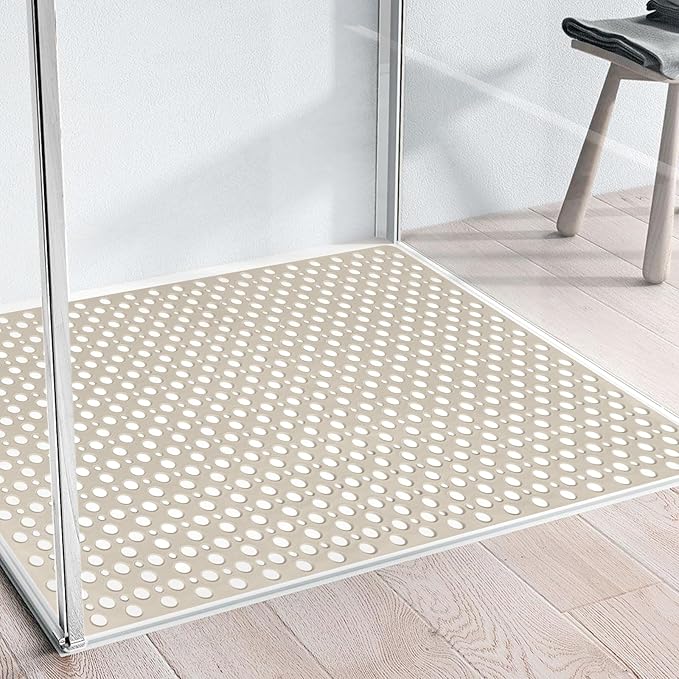 Extra Large Shower Mat, Yonala 47 x 32 Inch Non Slip Shower Mats for Inside Shower, Soft TPE Shower Floor Mat with Suction Cups and Drain Holes, Machine Washable Bathroom Shower Mat, Easy to Clean