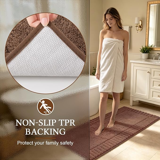 Pauwer Bathroom Rugs Sets 3 Piece Non Slip Machine Washable Bathroom Shower Rugs with U-Shaped Contour Toilet Mat Plush Shaggy Absorbent Microfiber Bath Mat Set, Dark Brown