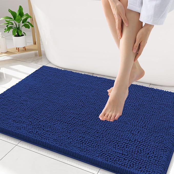 Smiry Luxury Chenille Bathroom Rugs 34x21, Extra Soft and Absorbent Shaggy Bath Mat, Machine Washable, Non-Slip Plush Carpet Runner for Tub, Shower, and Floor, Home Decor Accessories, Royal Blue