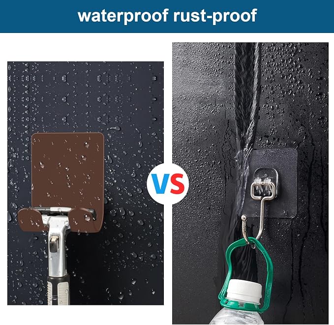Diesisa Razor Holder for Shower + Adhesive Wall Hooks, Premium 304 Stainless Steel Shower Razor Holder with Heavy Duty Waterproof Sticky Hooks for Hanging Towels, Coat, hat (2+2 Pack)-Brown