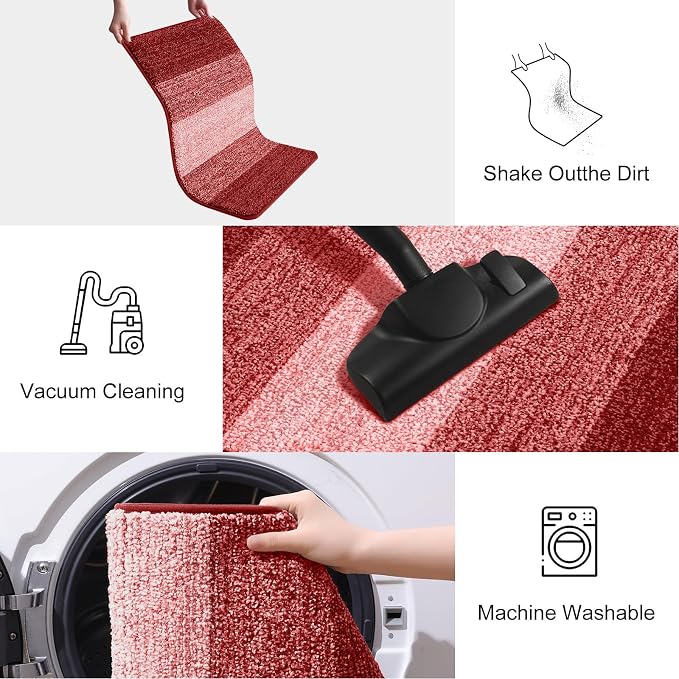 Smiry Dog Door Mat for Muddy Paws, Absorbs Moisture and Dirt, Low-Profile Entryway Mat with Non-Slip Backing, Entry Indoor Outdoor Doormat for Inside Floor (59x35 Inches, Burgundy, Striped)