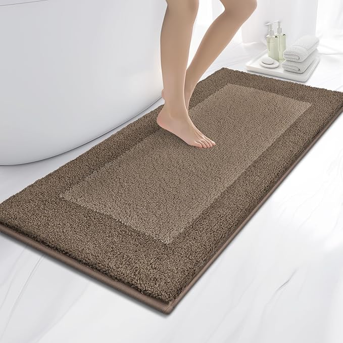 anllugs Bathroom Rugs 24" x 60", Non-Slip Extra Soft Absorbent Bath Rugs, Machine Washable Quick Dry Bath Mats for Bathroom Floor, Shower, Bathtub and Sink, Grayish Brown & Coffee