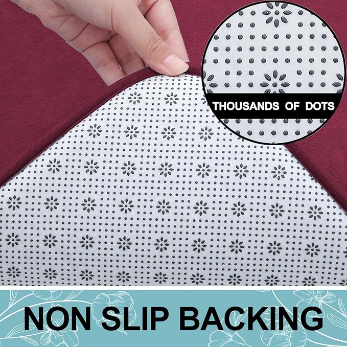 Smiry Memory Foam Bath Mat 44x24, Extra Soft and Absorbent Bathroom Mats, Non Slip Washable Carpet for Floor, Shower and Tub, Burgundy