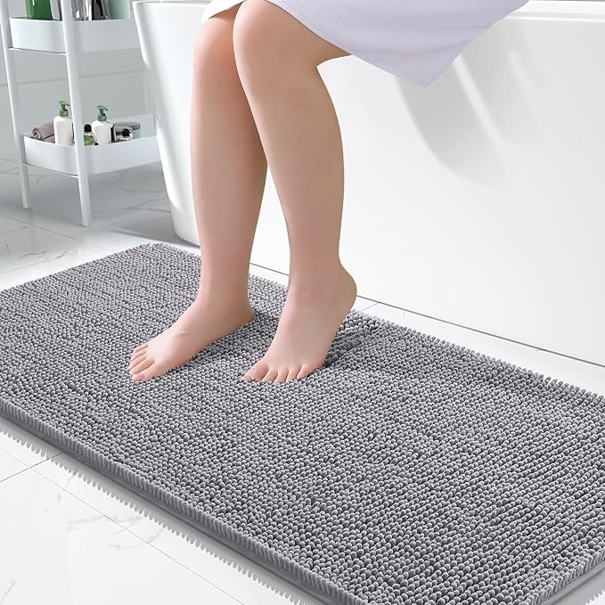 OLANLY Large Bathroom Rugs 50x30, Extra Soft Absorbent Chenille Bath Rugs, Rubber Backing Quick Dry, Machine Washable Bath Mats for Bathroom Floor, Tub and Shower, Home Decor Accessories, Grey