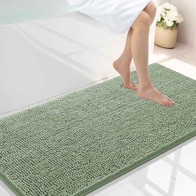Smiry Luxury Chenille Bathroom Rugs 47x24, Extra Soft and Absorbent Shaggy Bath Mat, Machine Washable, Non-Slip Plush Carpet Runner for Tub, Shower, and Floor, Home Decor Accessories, Sage Green