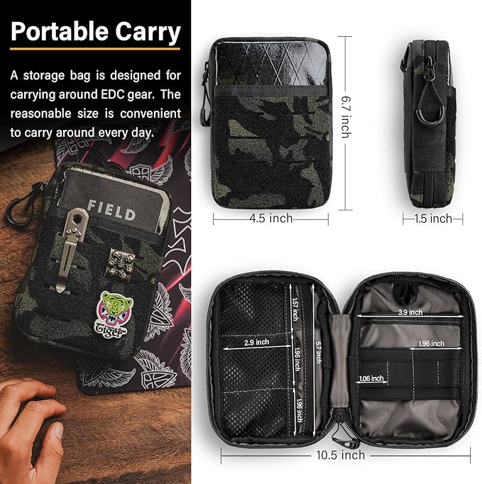 TACTICAL GEEK Block E3.0 EDC Compact Waist Pocket Pouch, Men EDC Pouch Organizer, Multi-Purpose Molle Tool Pouch, Utility Tool Organizer Bag for Daily Essentials Carry(Black Camo)