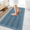 OLANLY Thick Bathroom Runner Rugs 47x20, Extra Absorbent Chenille Striped Bath Rugs, Rubber Backing, Machine Wash Dry, Long Bath Mats for Bathroom, Tub and Shower, Home Decor Accessories, Airy Blue