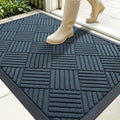 OLANLY Front Door Mat Outside Entrance 35x23, Absorbent, Heavy Duty Sturdy Natural Rubber Doormat Indoor Outdoor, Stain Fade Resistant, Non-Slip Low Profile Floor Mat for Entryway, Lake Blue Diamond