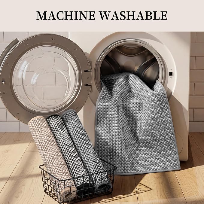 YIHOUSE Thin Bath Mat Grey Bathroom Rugs Sets 5 Pieces, Non Slip Absorbent Bath Mats Quick Dry, Woven Braided Rugs Washable, Rubber Tapetes para Baño for Bathroom Toliet,Bathtub