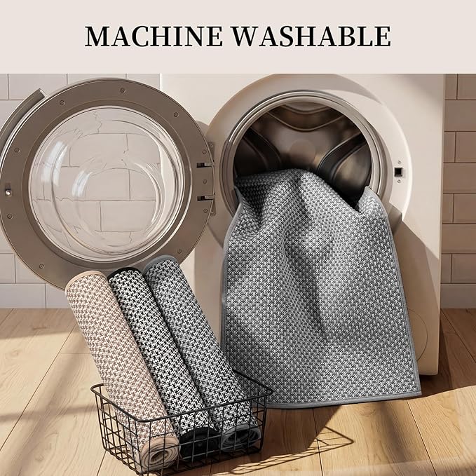 YIHOUSE Thin Bath Mat Grey Bathroom Rugs Sets 2 Pieces, Non Slip Absorbent Mats Quick Dry, Woven Rugs Washable, Tapetes para Baño for Bathroom Toliet,Bathtub(17"x24"+17"x47")