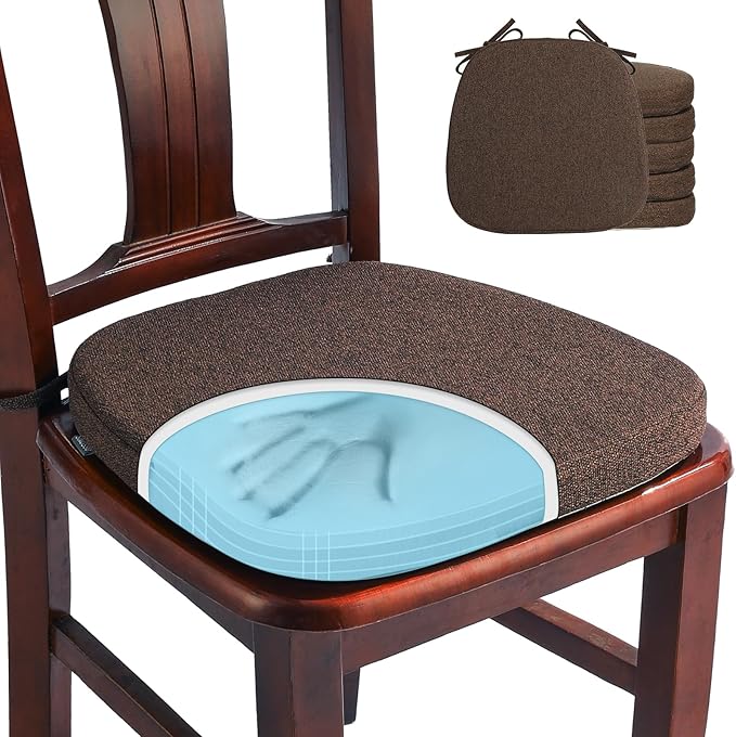 SINOSSO 6 Pack Memory Foam Chair Cushions for Dining Chairs, Friendly Woven Fabric 16" U-Shape Comfortable Kitchen Chair Pads, Removable Slip Resistant Seat Cushions (Set of 6, Dark Brown)