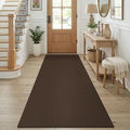KOZYFLY Cotton Runners for Hallway 3x8, Wide Washable Runner Rug, Woven Non Slip Kitchen Runner, Braided Entryway Rug, Floor Carpet for Foyer, Bedroom, Hall, Brown/Dark Brown