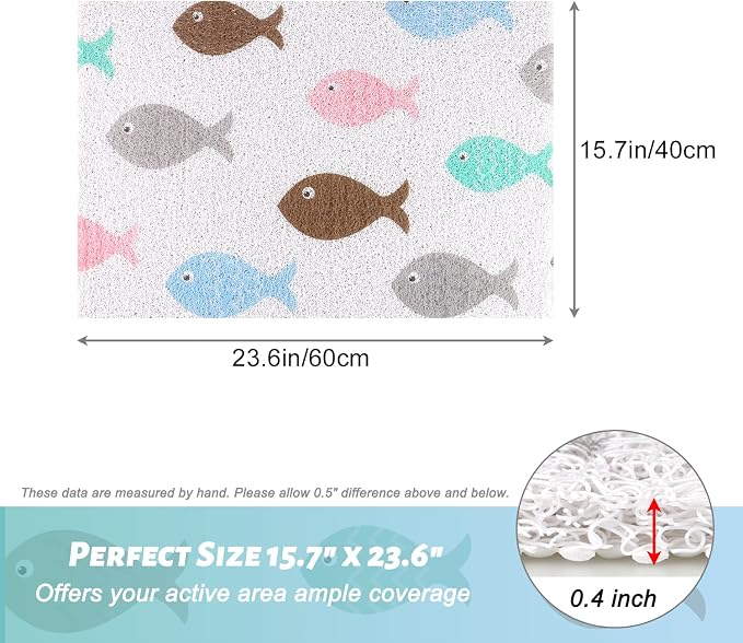 Shower Mat Non-Slip, Soft Comfort Bath Mat with Drainage Holes, PVC Loofah Massage Bathmat for Shower,Tub,Bathroom,Wet Areas, Quick Drying