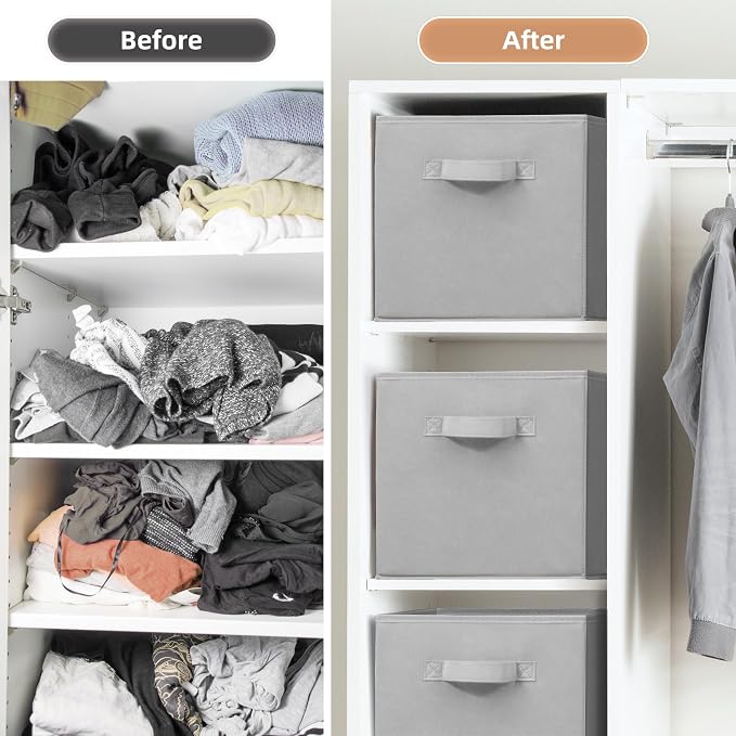 STORAGE MANIAC Storage Cubes, 11 Inch Collapsible Storage Bins with Handles, 10 Pack Fabric Foldable Bins for Organization, Durable Storage Bins for Closet, Shelves, Offices, 10-Pack Grey