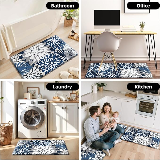 Arenarug Kitchen Mats for Floor 2PCS Cushioned Anti Fatigue Waterproof Non Slip Kitchen Mat Rug Set Comfort Foam Standing Mat for Sink, Laundry, Office,17.3" x 28" + 17.3" x 59", Blue Gray