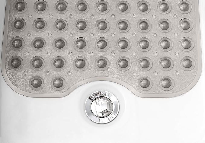 Extra-Long Non-Slip Bathtub & Shower Mat 39”x16” (Smooth/Non-Textured Tubs Only) Safe, Clean, Machine-Washable, Superior Grip&Drainage, Vinyl, Transparent Gray (Grey)