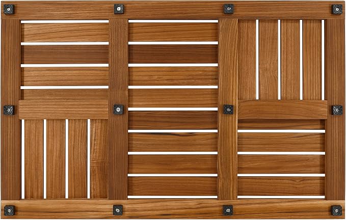 Utoplike Teak Wood Bath Mat, 32 x 20 inch Large Wooden Shower Mat for Bathroom, Non Slip Wood Floor Sturdy Mat for Inside Shower Luxury Spa Home or Outdoor