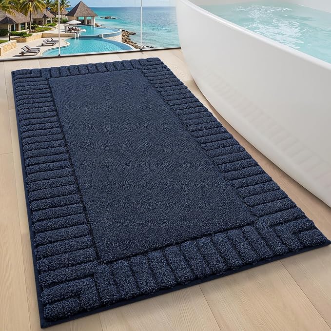 LUMI Bathroom Rugs Non Slip with Rubber Backing, Extra Soft Plush Microfiber Bath Rug Absorbent, Machine Washable Bath Mat Quick Dry for Tub, Shower, Hotel, Blue, 24"x43"
