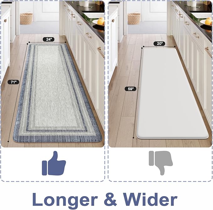 KIMODE Kitchen Mats for Floor Anti Fatigue, Blue Farmhouse Rugs for Kitchen Floor 24"x71", Padded Kitchen Floor Mats, Cushioned Memory Foam Standing Desk Mat for Laundry Office Sink