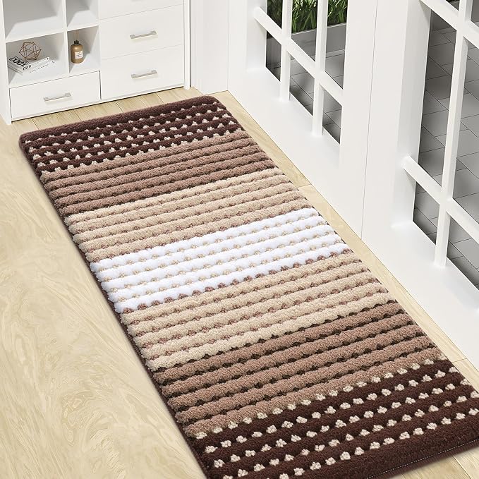 Kitinjoy Indoor Outdoor Door Mat, 47x17 Non-Slip Absorbent Dirt Trapper, Low-Profile Washable Inside Entrance Front Floor Mat, Sturdy Soft Entry Dotted Ombre Doormats for Entryway, Brown