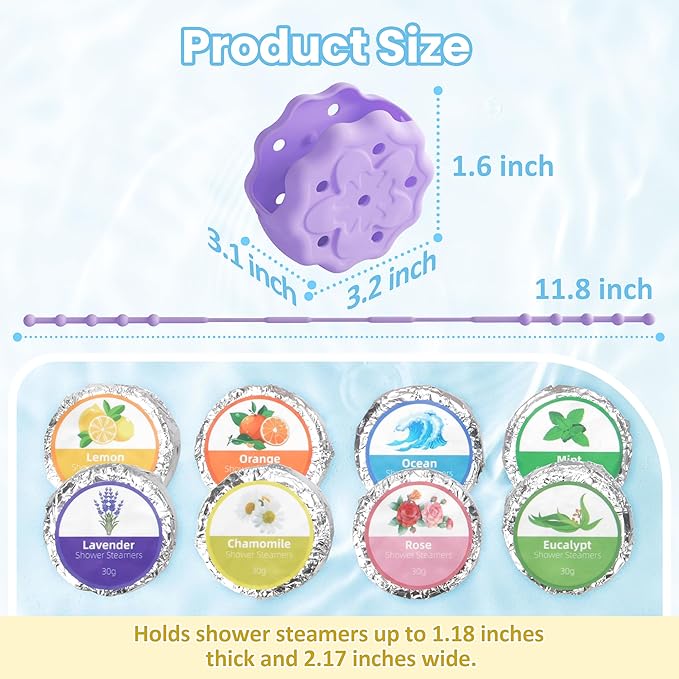 2 Packs Shower Steamer Tray, Silicone Soap Dish Holder, Hangable and Reusable Shower Steamer Holder/Hanger, Bath Bombs Shower Accessory, Aromatherapy Diffuser Containers, Purple and Blue