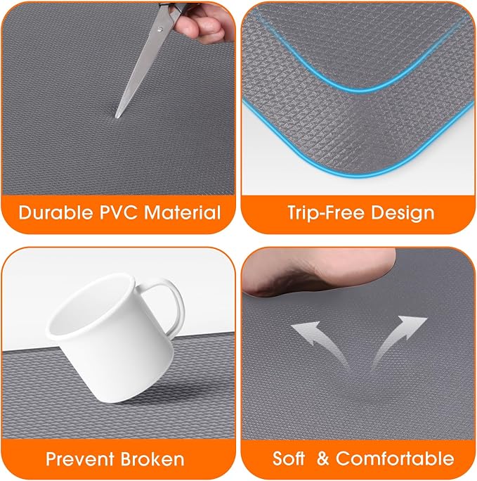 4/5 Inch Thicker Kitchen Mat, Cushioned Thick Floor Comfort Mat, with Non-Slip Bottom, Water & Stain Resistant, Easy Clean Standing Desk Mat for Kitchen, Sink, Office (17.3"x60"x0.8", Grey)