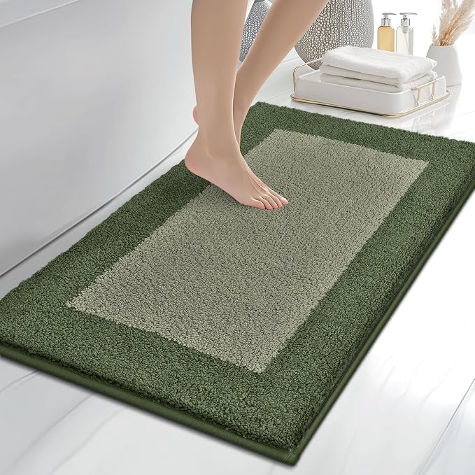 anllugs Bathroom Rugs 24" x 36", Non-Slip Extra Soft Absorbent Bath Rugs, Machine Washable Quick Dry Bath Mats for Bathroom Floor, Shower, Bathtub and Sink, Sage Green & Budding Green