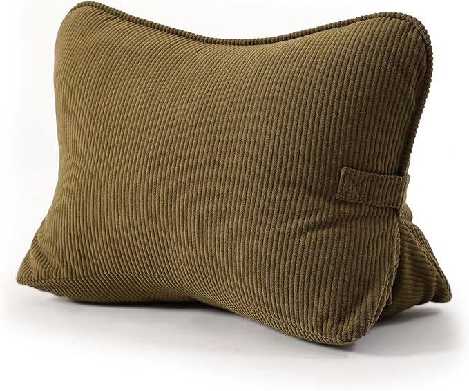 Pat. Pend. Corduroy Triangle Back Pillow with Lumbar Support, Sitting Support Cushion for Bed or Sofa, Relaxing Backrest Pillow, Martini Olive