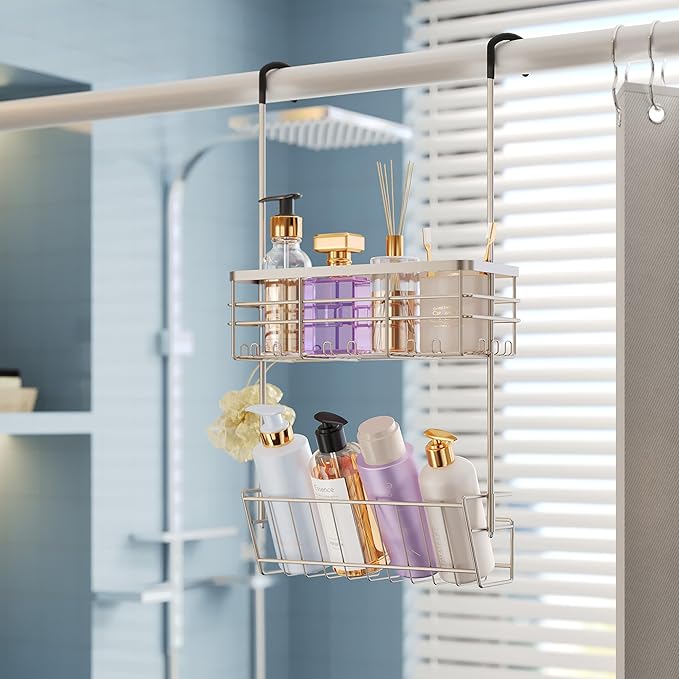 HapiRm Hanging Shower Caddy Organizer - No Drilling Shower Organizer with Inclined Shelf, Rustproof & Waterproof 304 Stainless Steel Bathroom Caddy - Brushed Nickel