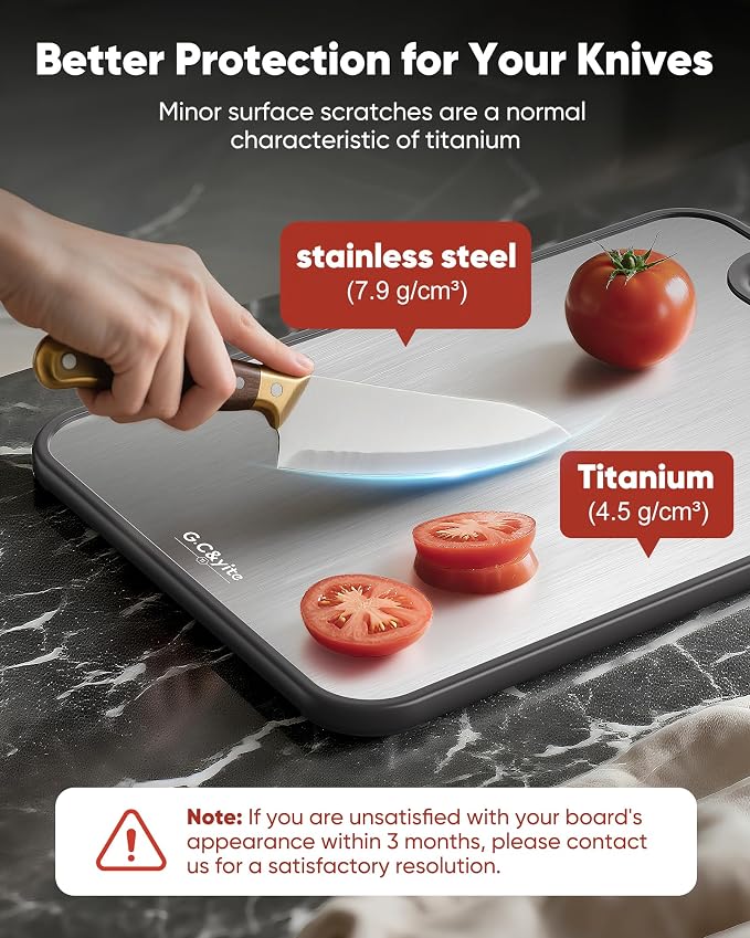 G.C&yite Titanium Cutting Board for kitchen, 2-in-1 Pure Titanium Chopping Board with Wheat Straw PP for Food Safety, Lightweight No Toxic, Kitchen Gifts 15.5" x 10.5", 1-Pcs (Dark Gray)