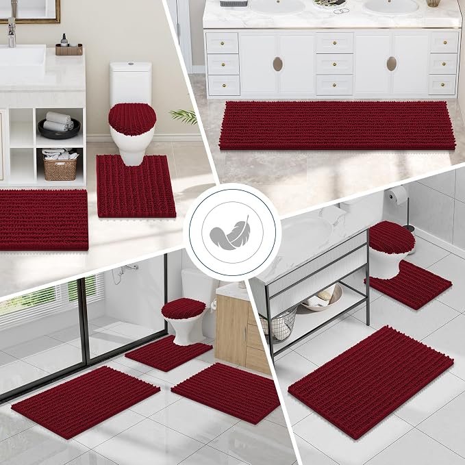 Smiry Bathroom Toilet Rugs U Shaped 20x20, Extra Soft Absorbent Non Slip Rubber Backing Chenille Contour Bath Rugs for Toilet, Machine Washable Contoured Bath Mats, Red