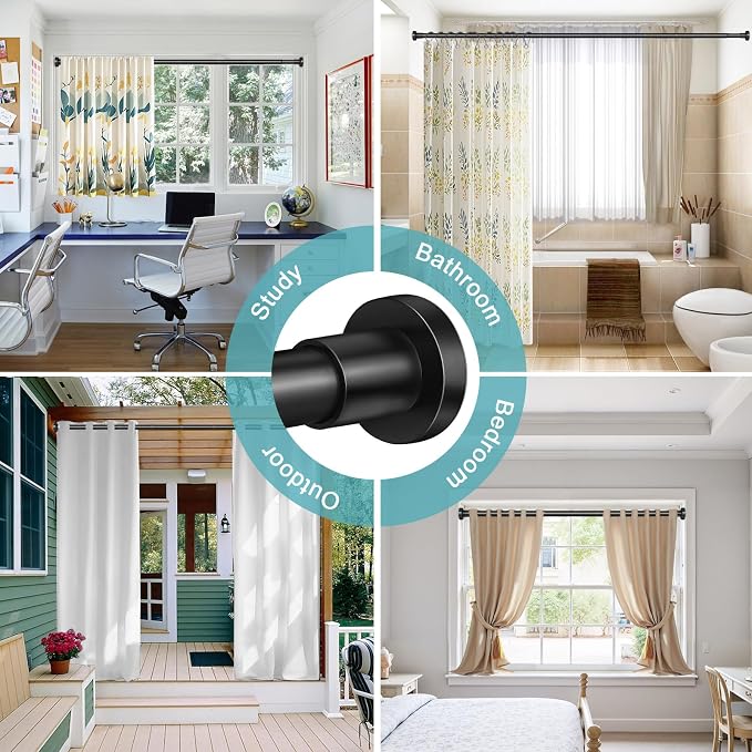 YNL Black Shower Curtain Rod 32-94 Inch(2.7-7.8ft), Non-Slip, Never Rust, Stainless Steel No Drill Spring Tension Shower Rod, Adjustable Long Curtain Rod for Bathroom Window Patio