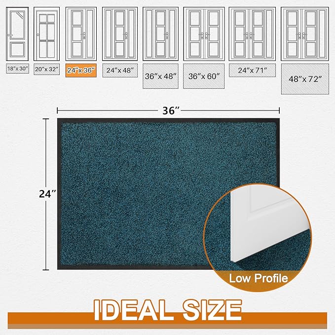 Mibao Front Door Mat Indoor Entrance,36" x 24", Dirt Trapper Welcome Mat for Outdoor Indoor, Non-Slip Waterproof Doormat, Durable Machine Washable Low Profile Entry Rug for Back Door Outside,Grey