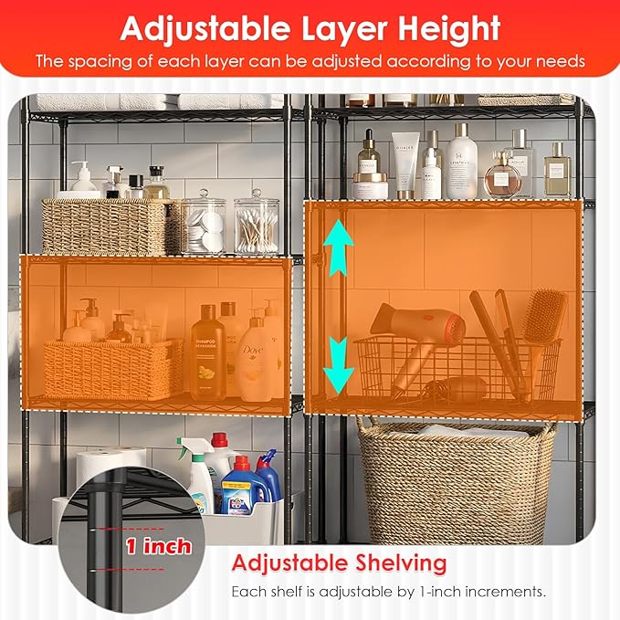 BestOffice | 5-Tier Wire Storage Shelves | 14 x 24 x 60 | Black | with Adjustable Racks | Metal Shelf, Holds Upto 500 lbs | No-Tool Assembly | Ideal for Home & Garage Shelving